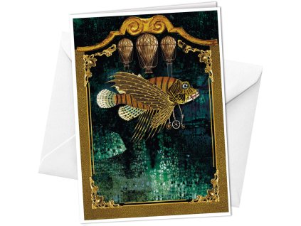 Papírové přání Steampunk létající ryba