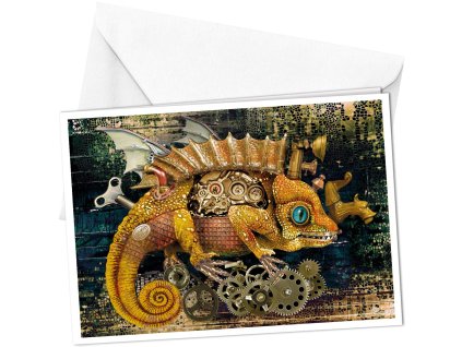 Papírové přání Steampunk chameleon