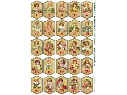Vánoční adventní samolepky holčičky s čísly