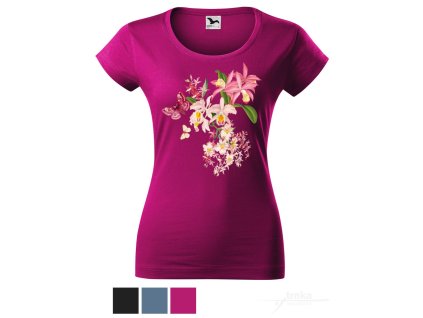 Dámské tričko hlubší výstřih Rozkvetlé orchideje