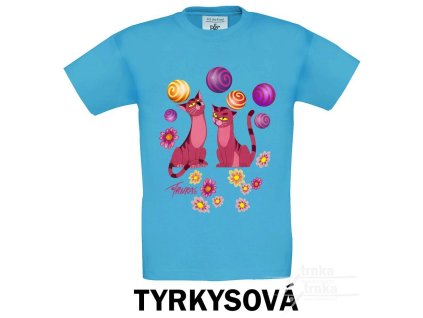 UNI tyrkysové tričko Kočky růžové