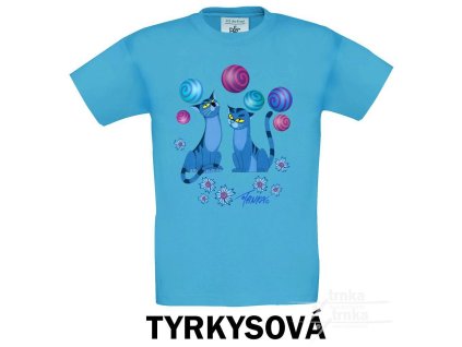 UNI tyrkysové tričko Kočky modré