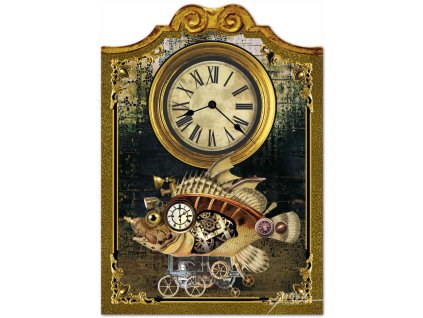 Velké nástěnné dřevěné hodiny - Steampunk, Mechanická ryba
