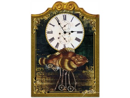 Velké nástěnné dřevěné hodiny - Steampunk, Kráčející ryba