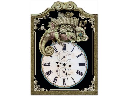 Velké nástěnné dřevěné hodiny - Steampunk, Chameleon jede