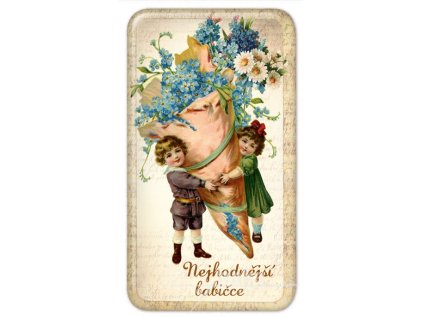 Magnet Nejhodnější babičce, dvě děti a kornout 50 x 90 mm/NB