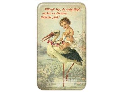 Magnet Přiletěl čáp, do vody šláp‘ 50 x 90 mm/NB