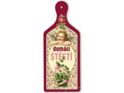 Domácí štěstí starorůžový andělíček dřevěné dekorační prkénko