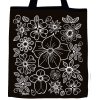 Nákupní plátěná taška černobílá květy 1