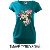 Tmavě tyrkysové Dámské tričko volný střih Rozkvetlé orchideje