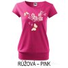Růžové pink Dámské tričko volný střih Náhrdelník z růží