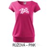 Růžové pink Dámské tričko volný střih Květinová brož