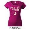 Fuchsiové Dámské tričko hlubší výstřih Náhrdelník z růží