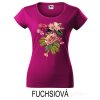 Fuchsiové Dámské tričko hlubší výstřih Rozkvetlá zahrada