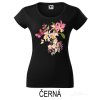 Černé Dámské tričko hlubší výstřih Rozkvetlé orchideje