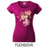 Fuchsiové Dámské tričko hlubší výstřih Rozkvetlé orchideje