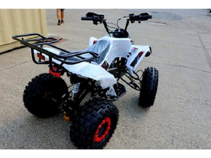 Mini new ATV 125cc biela – bočný pohľad na kompaktnú štvorkolku vhodnú pre deti aj dospelých