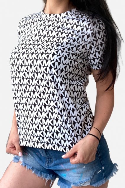 Černobílé značkové bavlněné triko tričko Michael Kors značkové regular fit kulatý výstřih pohodlné triko style it.cz