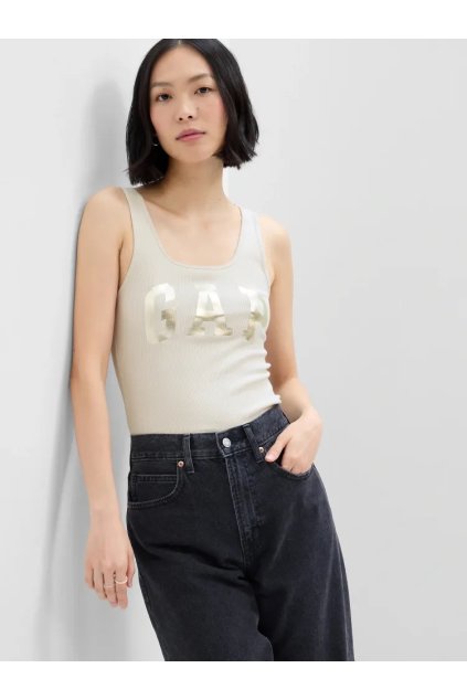 GAP Boyfriend TANK dámské tílko s logem béžová s lesklým nápisem