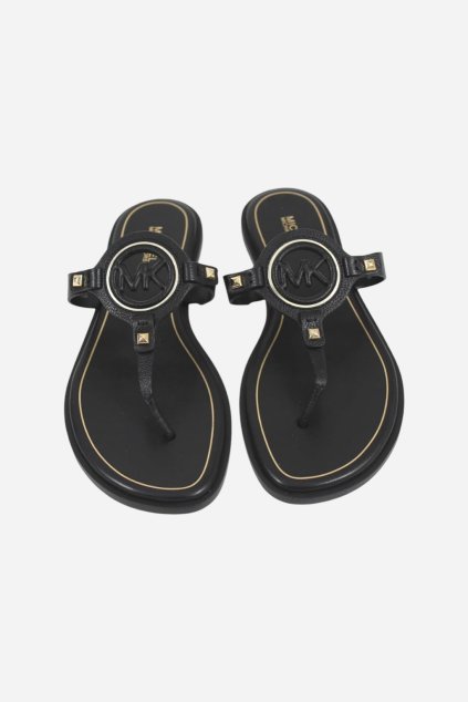 Michael Kors AUBREY cutout leather t-strap sandal black kožené dámské pantofle