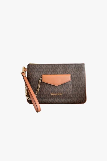 Michael Kors Jet Set Item 2in1 wristlet card brown monogram dámské psaníčko