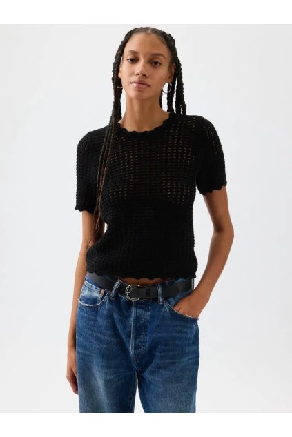 GAP Háčkované tričko černá (Velikost XXS)