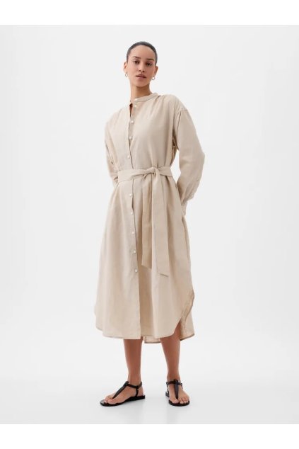 GAP Lněné košilové oversize šaty béžová (Velikost L)