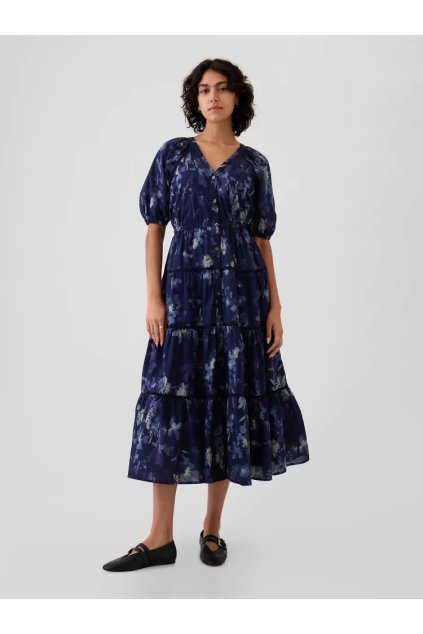 GAP Květované košilové maxi šaty tmavě modrá (Velikost S)