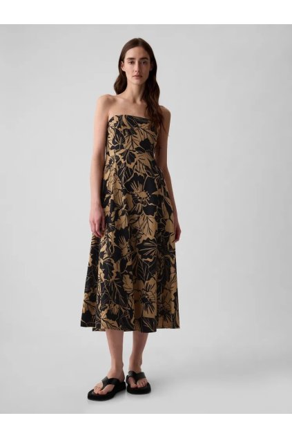 GAP Vzorované maxi šaty hnědá (Velikost XXS)