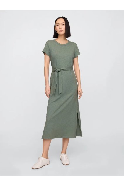 GAP Midi šaty s páskem zelená (Velikost XXS)