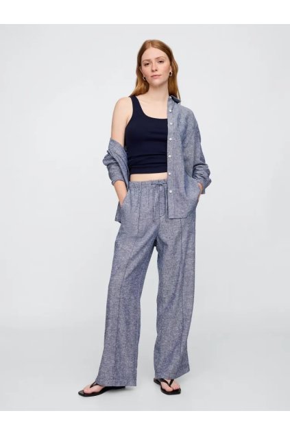 GAP Lněné kalhoty Wide modrá (Velikost XXS)