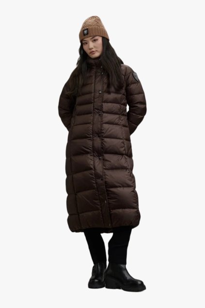 Blauer ANITA dlouhá dámská prošívaná péřová bunda s voděodpudivou úpravou hnědá