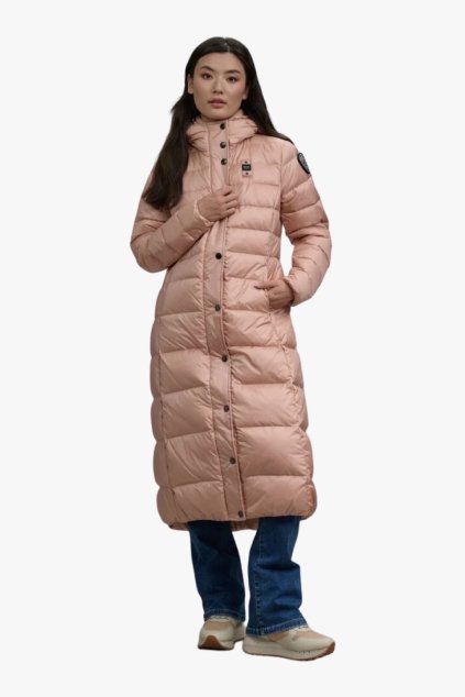 Blauer ANITA dlouhá dámská prošívaná péřová bunda s voděodpudivou úpravou růžová