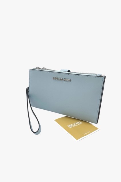 Michael Kors Adele Smartphone kožená peněženka pale blue stříbrné kování