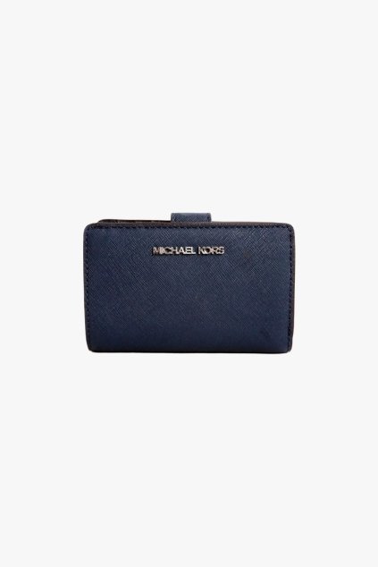 Michael Kors Jet set travel BIFOLD medium dámská kožená peněženka tmavě modrá stříbrné kování