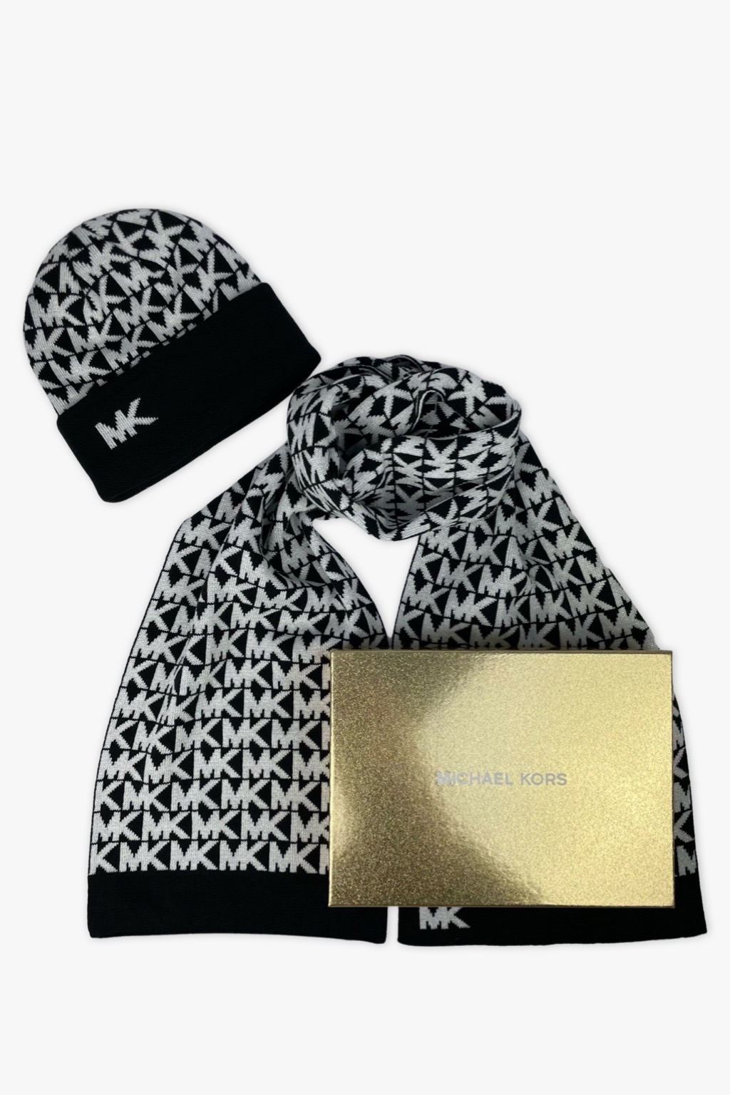 Michael Kors černobílá šála a čepice v dárkové krabici