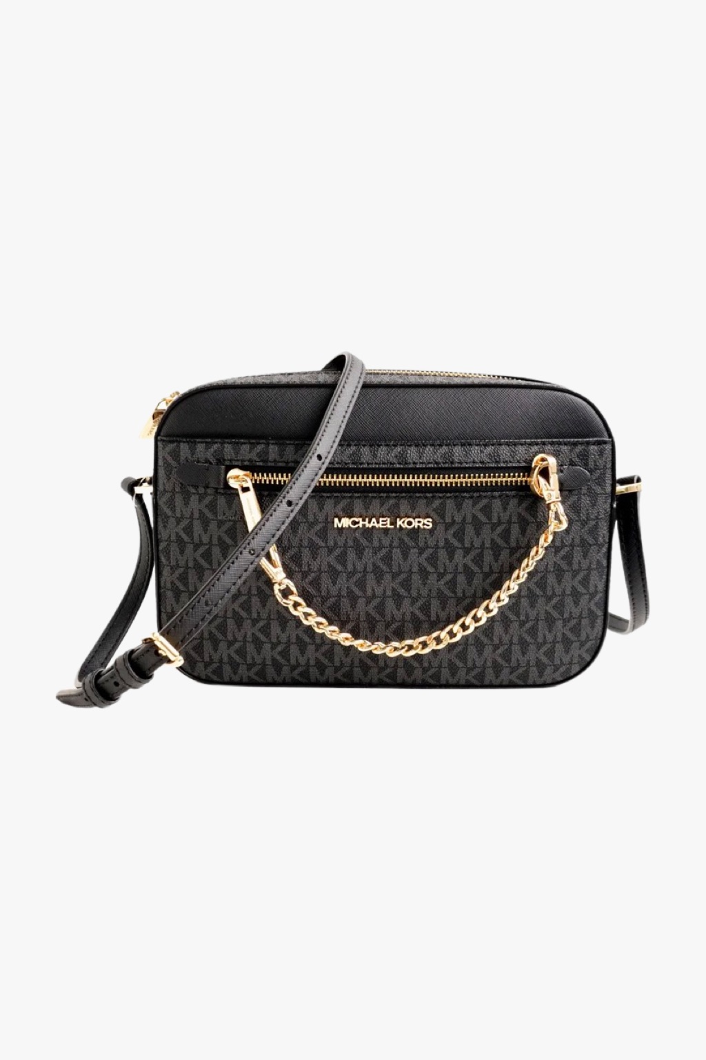 Michael Kors JET SET ITEM crossbody chain monogram black/gold dámská kabelka