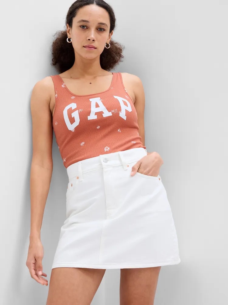 GAP Boyfriend TANK dámské tílko s logem oranžová s květinovým vzorem Velikost: XXS