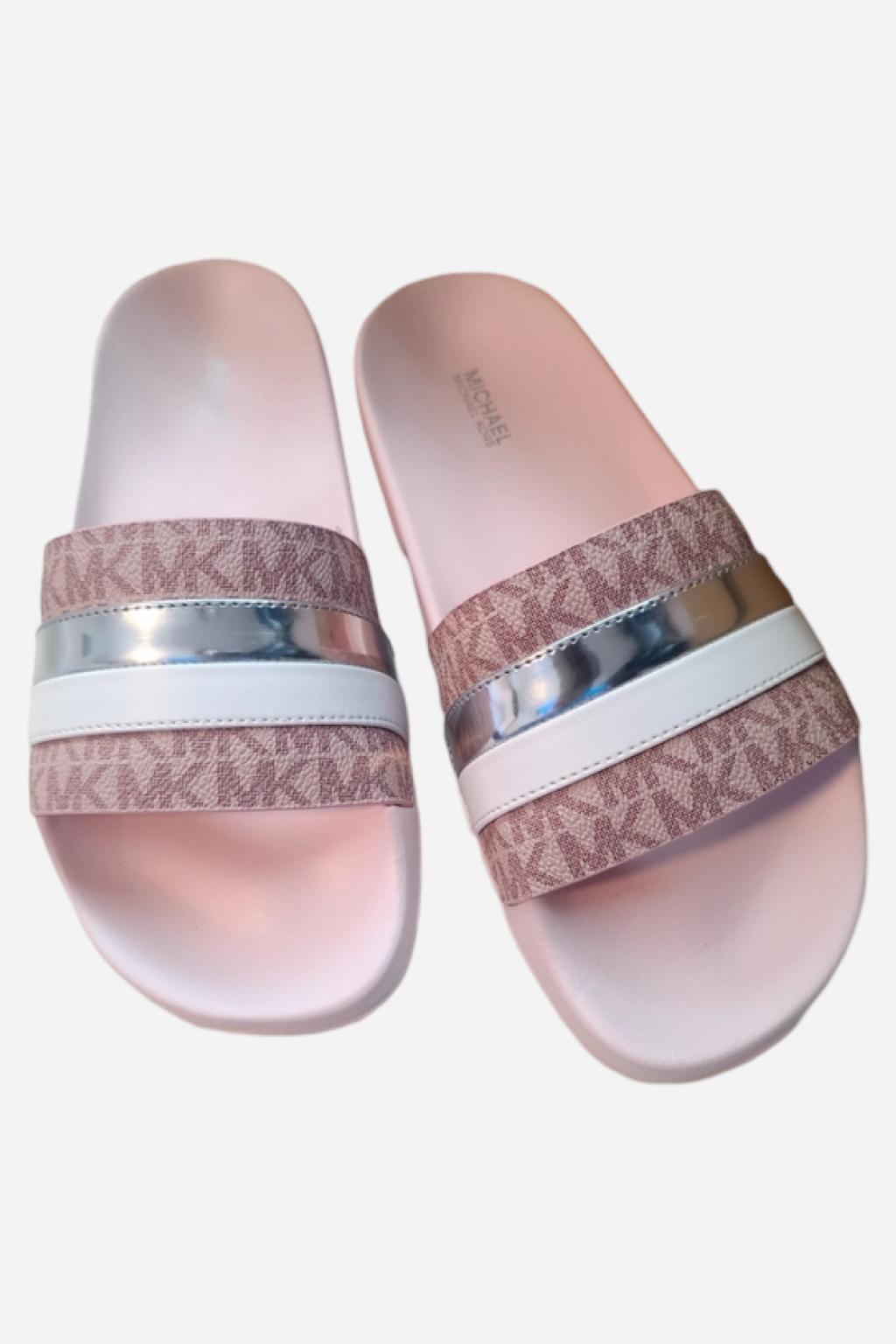 Levně Michael Kors BRANDY striped logo slide sandal soft pink multi dámské pantofle