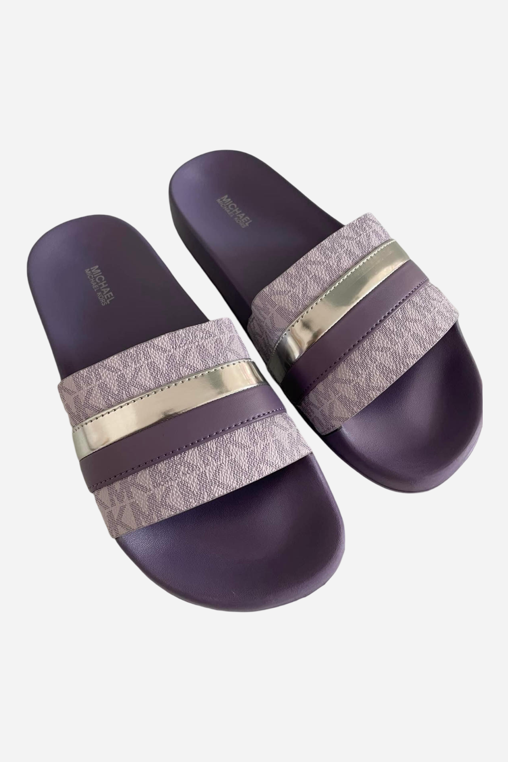 Levně Michael Kors BRANDY striped logo slide sandal levander mist multi dámské pantofle