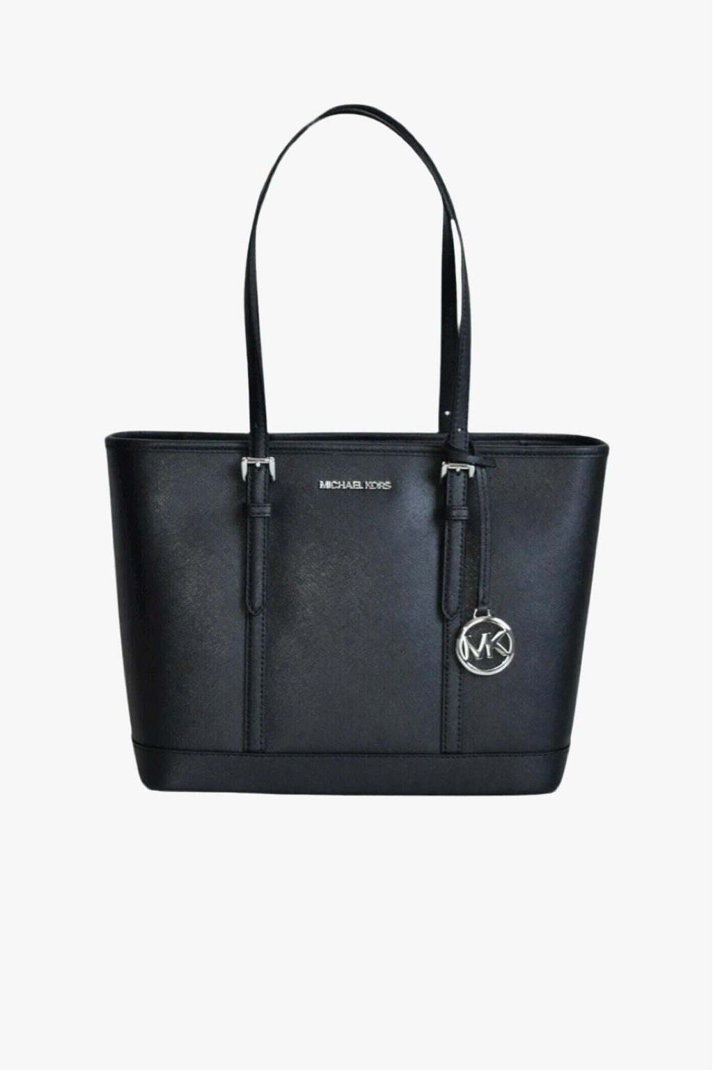 Michael Kors Jet Set Travel LG TZ Shldr Tote černá kožená dámská kabelka se stříbrným kováním