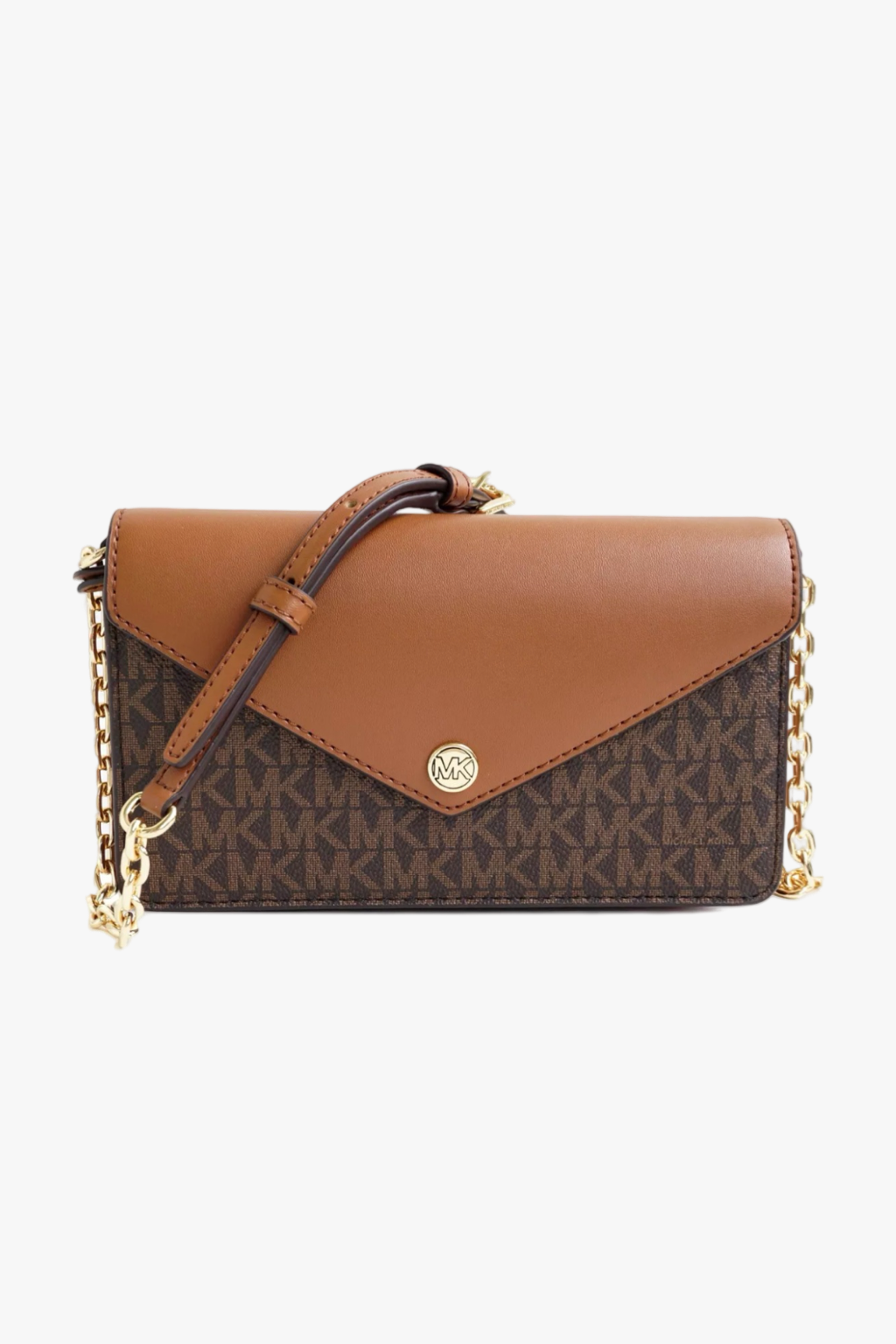 Michael Kors JST ENVELOPE small crossbody flap clutch dámská kabelka brown monogram