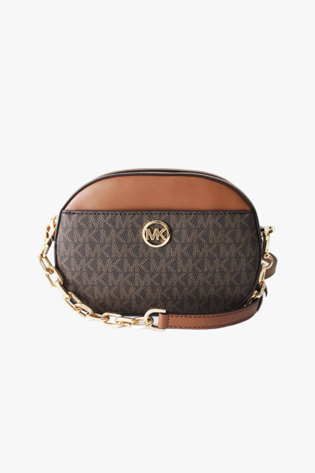 Michael Kors JS GLAM small front pocket oval crossbody dámská kabelka brown monogram