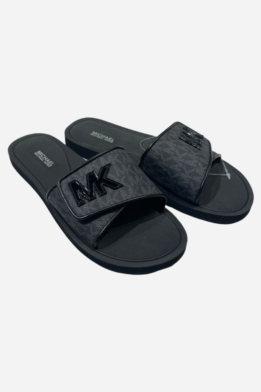 Levně Michael Kors Palmer slide black monogram dámské pantofle s lemem