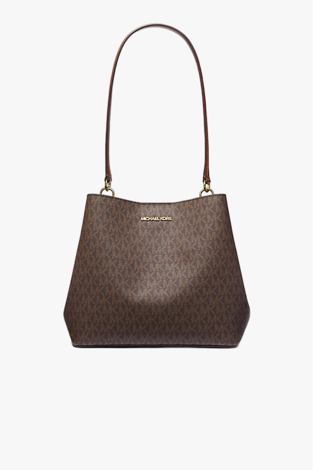 Michael Kors PRATT medium bucket shoulder brown monogram dámská kabelka