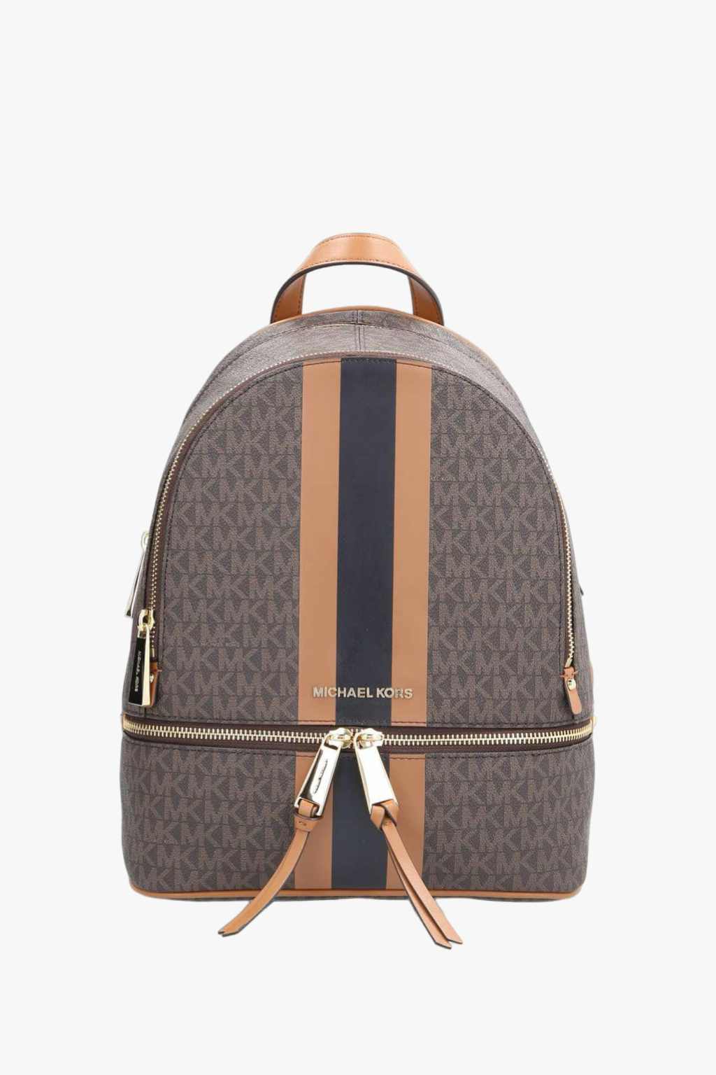 Levně Michael Kors RHEA MD backpack striped brown monogram dámský batoh