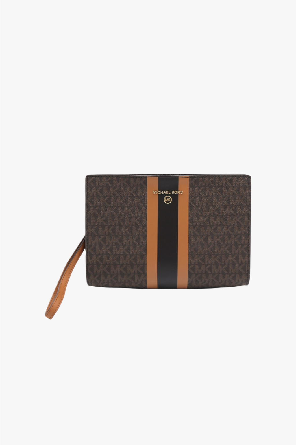 Michael Kors MD logo stripe zip pouch brown monogram dámské psaníčko
