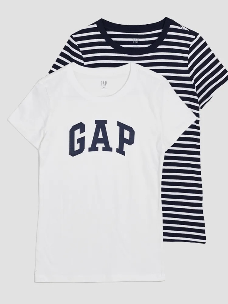 GAP Tričko s logem, set dámských triček s krátkým rukávem navy stripe a bílá Velikost: S