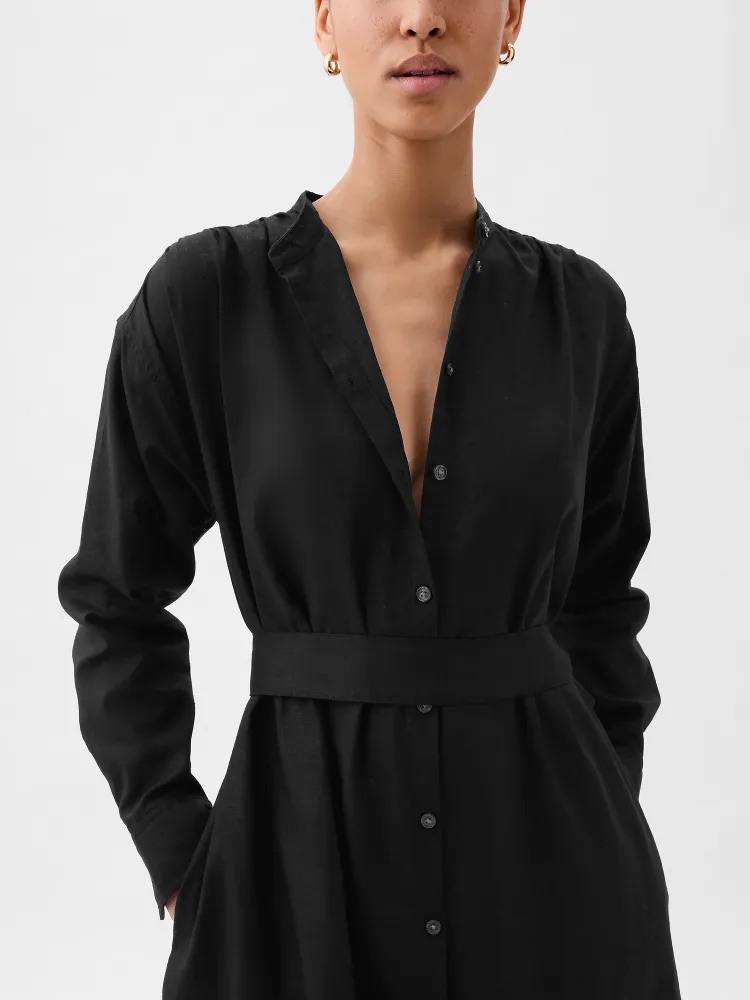 GAP Lněné košilové oversize šaty černá Velikost: XXS