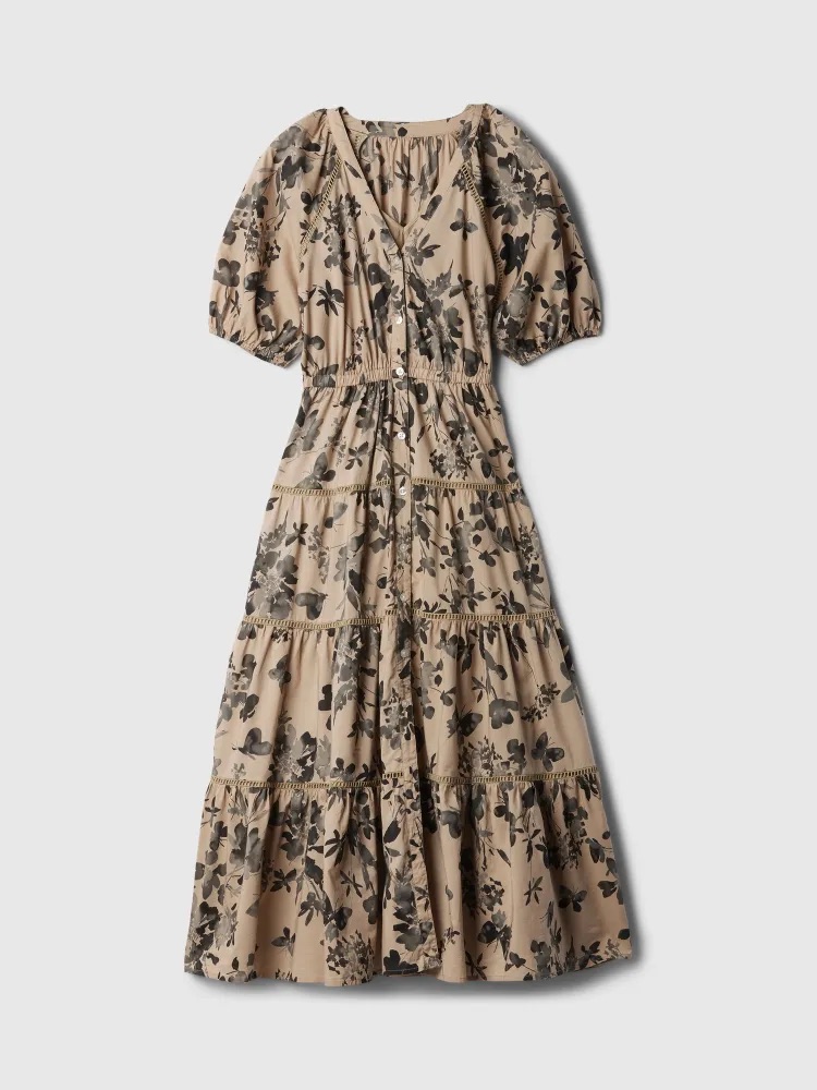 GAP Květované košilové maxi šaty béžová Velikost: XS